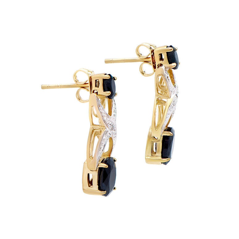 Plated 18KT Yellow Gold 4.12cts Sapphire and Diamond Earrings
