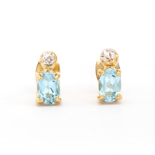 Plated 18KT Yellow Gold Blue Topaz and Diamond Earrings