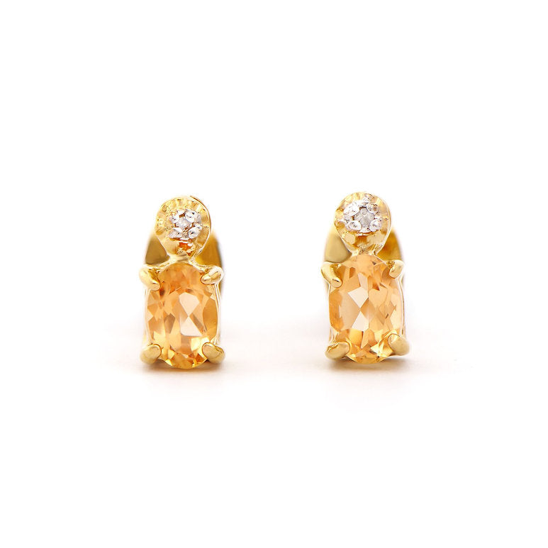 Plated 18KT Yellow Gold Citrine and Diamond Earrings