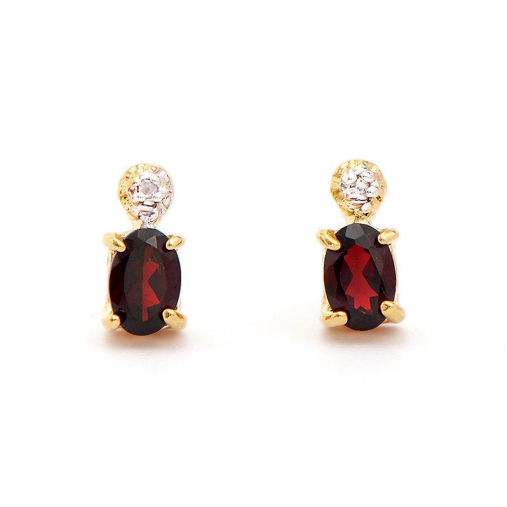 Plated 18KT Yellow Gold Garnets and Diamond Earrings