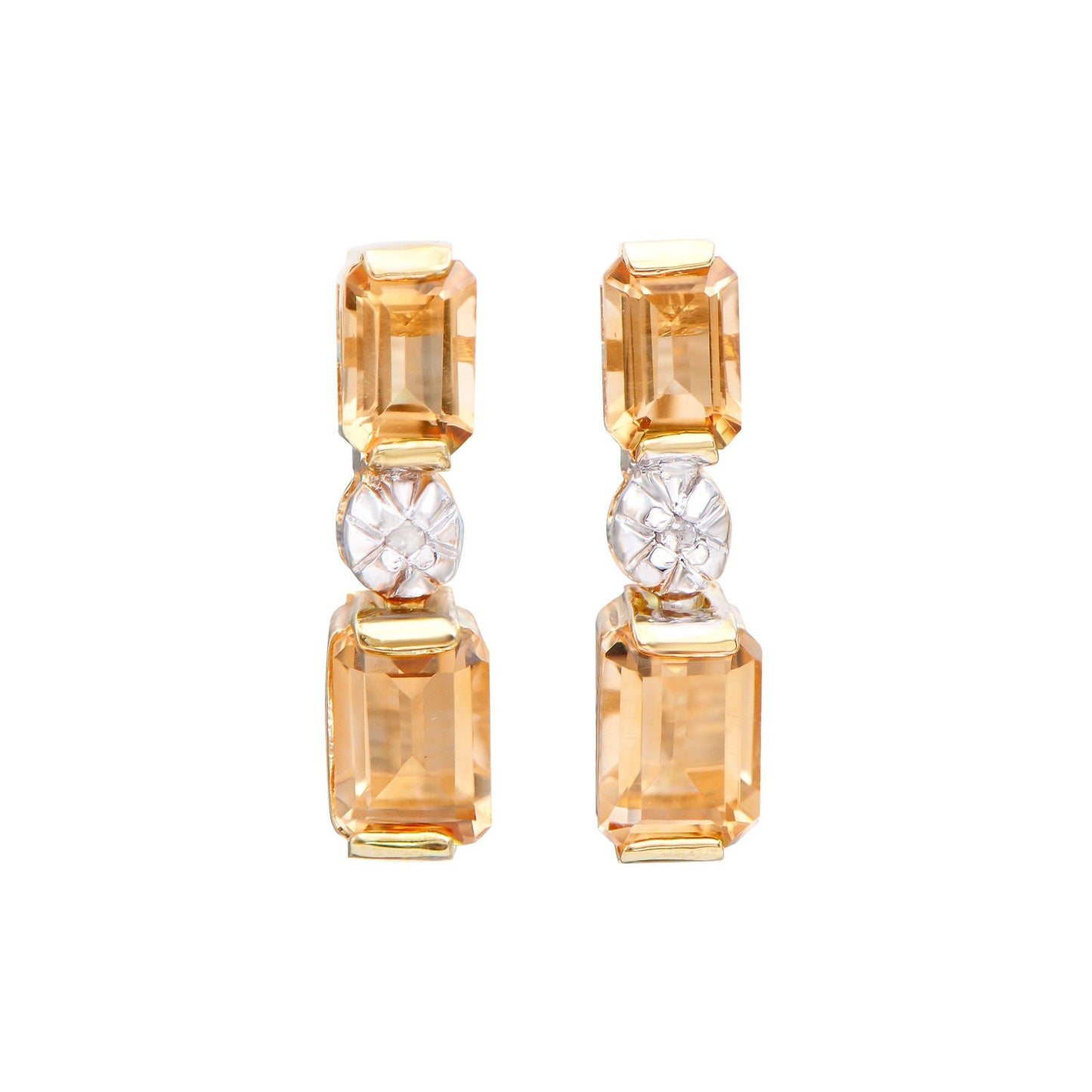 Plated 18KT Yellow Gold 3.02cts Citrine and Diamond Earrings