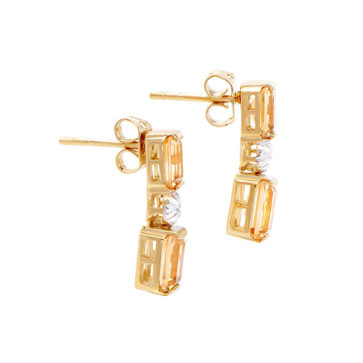 Plated 18KT Yellow Gold 3.02cts Citrine and Diamond Earrings