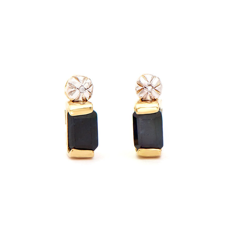 Plated 18KT Yellow Gold Sapphires and Diamond Earrings