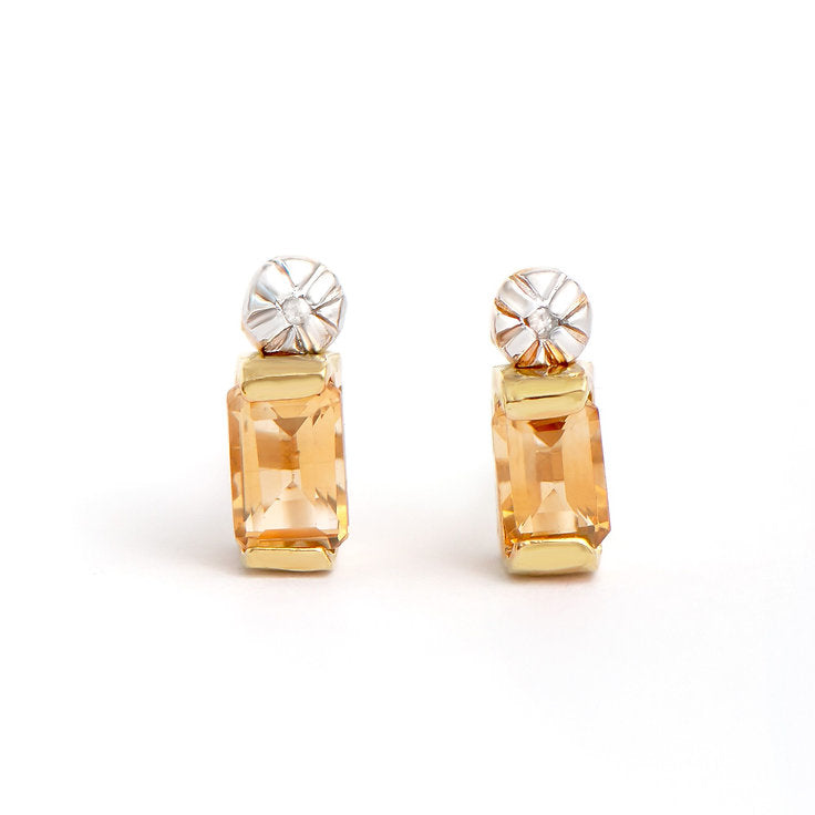 Plated 18KT Yellow Gold1.12cts Citrine and Diamond Earrings
