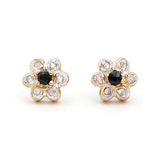 Plated 18KT Yellow Gold Black Sapphires and Diamond Earrings
