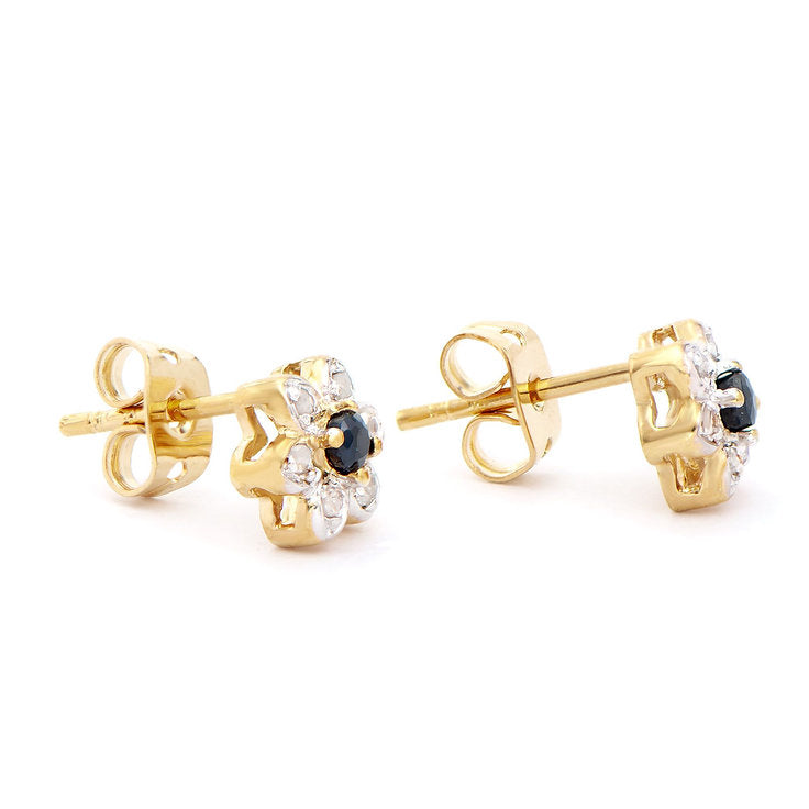 Plated 18KT Yellow Gold Black Sapphires and Diamond Earrings