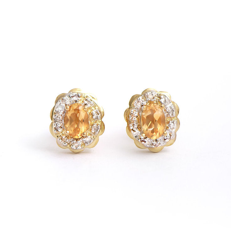 Plated 18KT Yellow Gold Citrine and Diamond Earrings