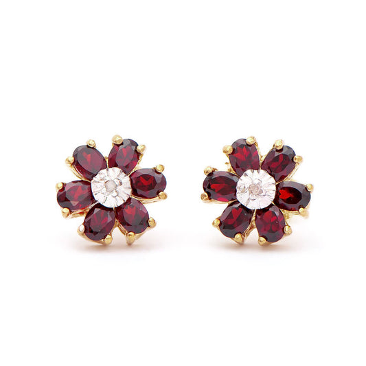 Plated 18KT Yellow Gold1.92cts Garnets and Diamond Earrings