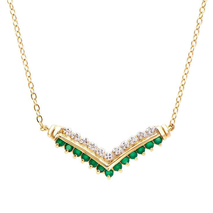 Plated 18KT Yellow Gold Green Agate and Diamond Necklace