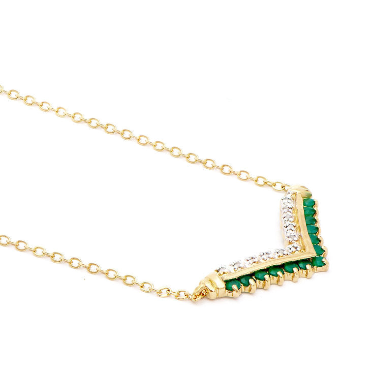 Plated 18KT Yellow Gold Green Agate and Diamond Necklace