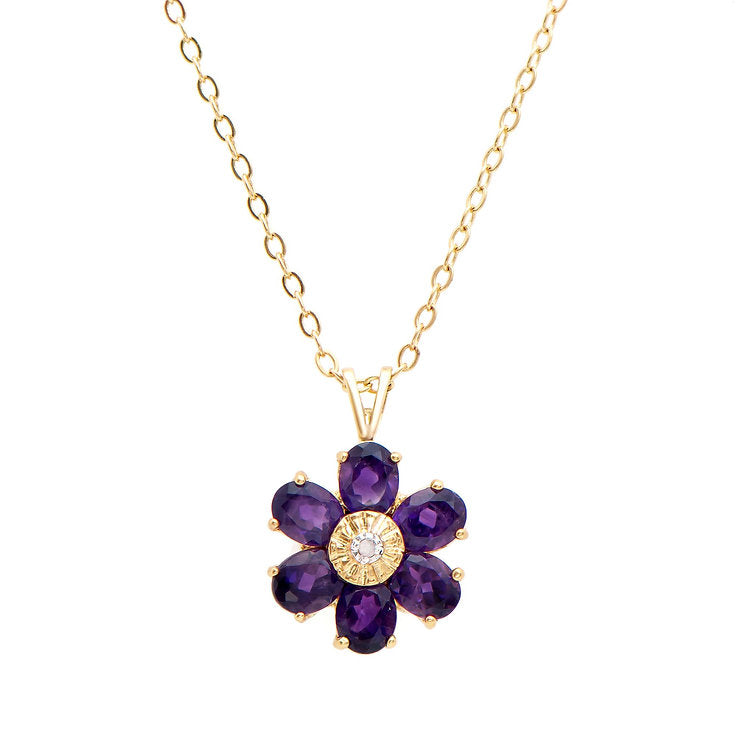 Plated 18KT Yellow Gold Amethyst and Diamond Necklace