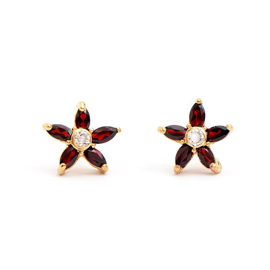 Plated 18KT Yellow Gold Garnet and Diamond Earrings