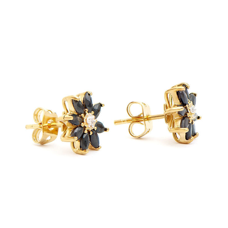 Plated 18KT Yellow Gold Sapphire and Diamond Earrings