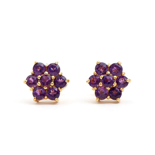 Plated 18KT Yellow Gold Amethyst and Diamond Earrings
