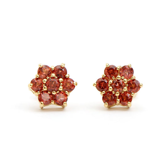 Plated 18KT Yellow Gold Garnet and Diamond Earrings
