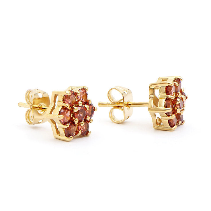 Plated 18KT Yellow Gold Garnet and Diamond Earrings