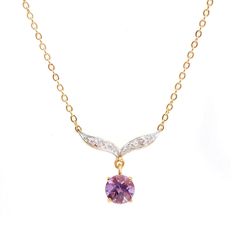 Plated 18KT Yellow Gold Amethyst and Diamond Necklace
