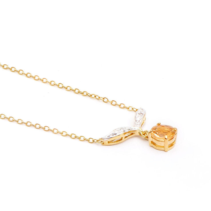 Plated 18KT Yellow Gold Citrine and Diamond Necklace