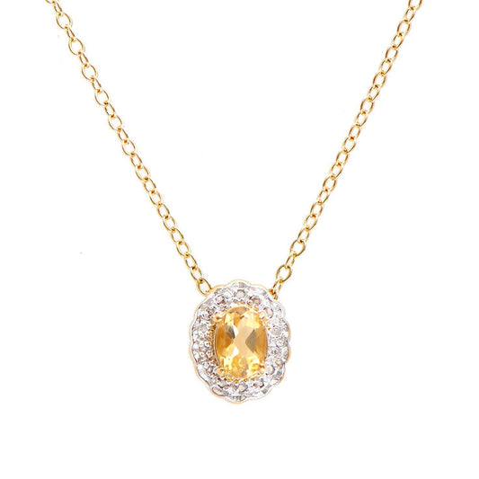 Plated 18KT Yellow Gold Citrine and Diamond Necklace