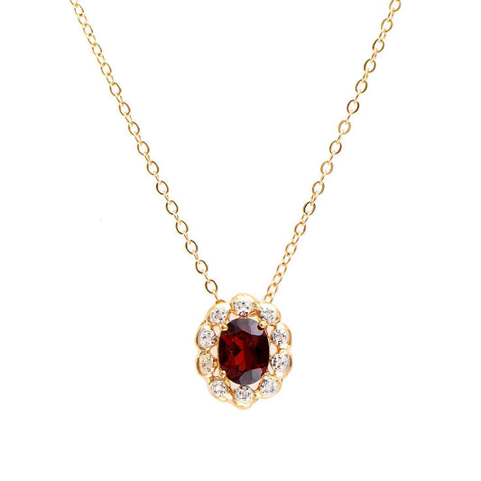 Plated 18KT Yellow Gold Garnet and Diamond Necklace