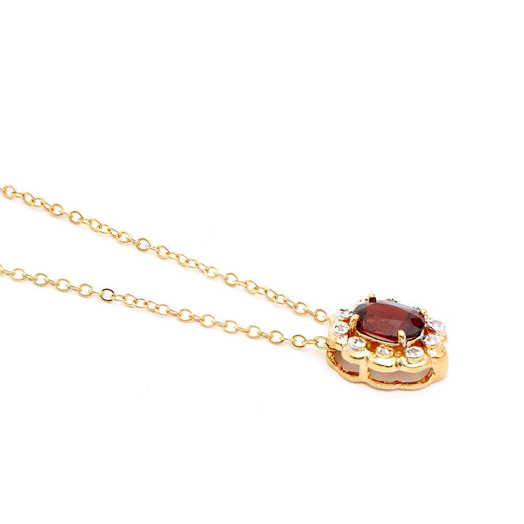 Plated 18KT Yellow Gold Garnet and Diamond Necklace