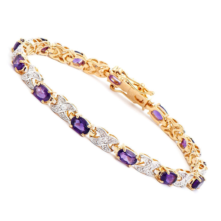 Plated 18KT Yellow Gold 5.31cts Amethyst and Diamond Bracelet