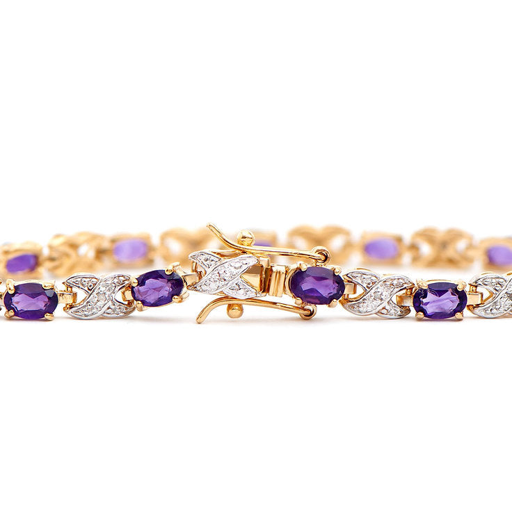 Plated 18KT Yellow Gold 5.31cts Amethyst and Diamond Bracelet