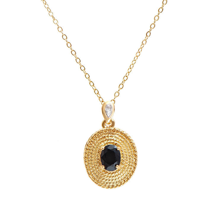 Plated 18KT Yellow Gold 1.52cts Sapphire and Diamond Necklace