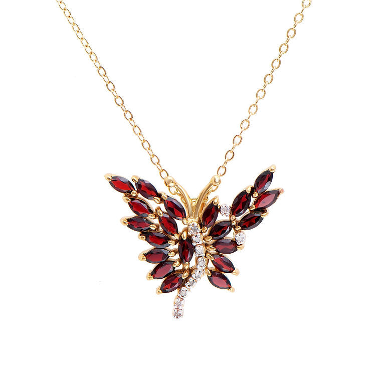 Plated 18KT Yellow Gold 3.44cts Garnet and Diamond Necklace