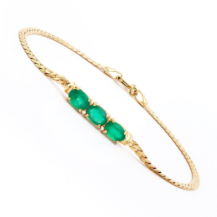 Plated 18KT Yellow Gold 2.11cts Green Agate Bracelet