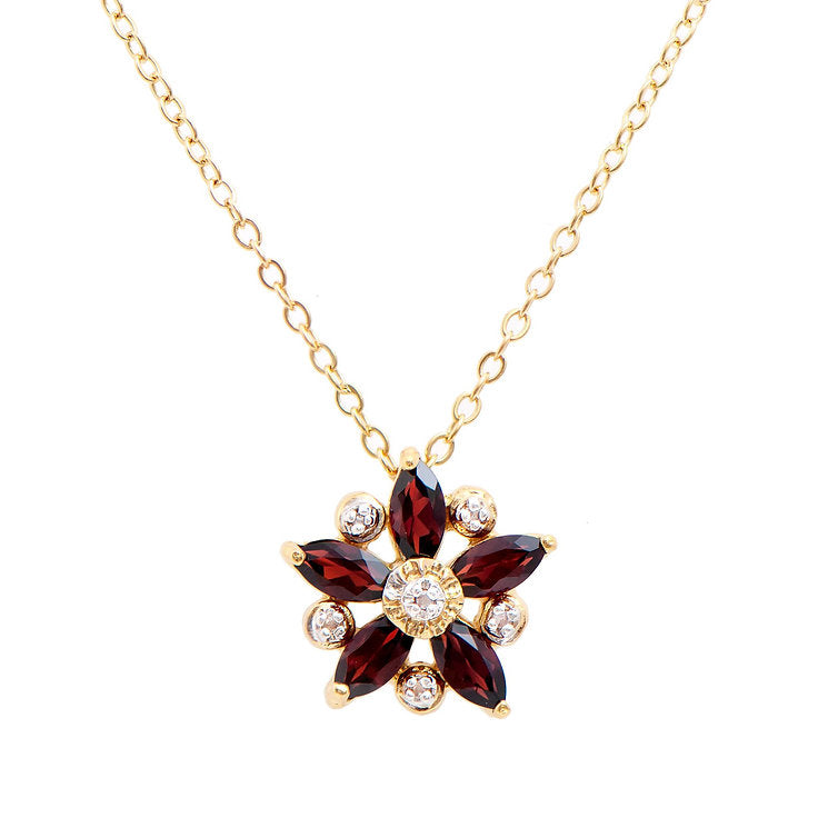 Plated 18KT Yellow Gold Garnets and Diamond Necklace
