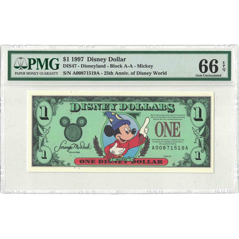 1997 $1 Sorcerer Mickey Disney Dollar PMG 66EPQ